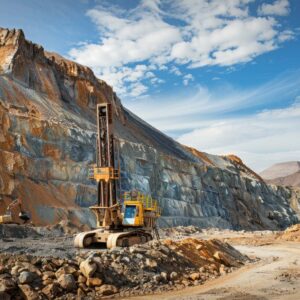 Drilling machine in open cast mining quarry